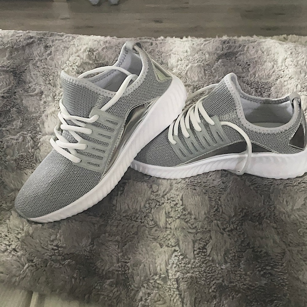 Grey and silver sneakers
